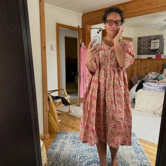 Vintage Pink Floral Button-Front Cotton Dress - Picture 5 of 5